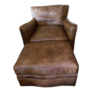Century Furniture Camden Rustic Leather Chairs and Ottoman For Sale