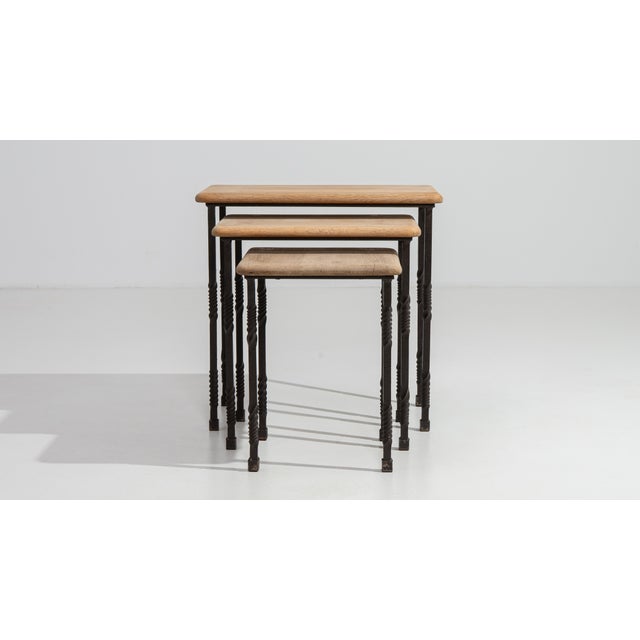 1970s Set Of Three Cast Iron Nesting Tables With Wooden Tops For Sale - Image 12 of 13