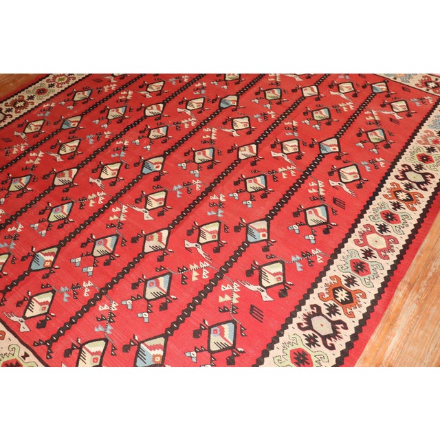 Red Vintage Zabihi Collection Square Turkish Kilim - 7' x 8' For Sale - Image 8 of 9