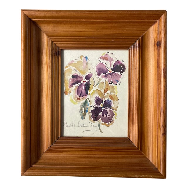 Nantucket Artist Phoebe Evans Dey Original Signed Watercolor of Pansies For Sale