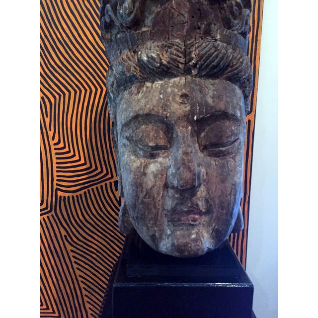 Large Wood Sculpture of Boddhisatva Head Ming Dynasty For Sale In Atlanta - Image 6 of 17