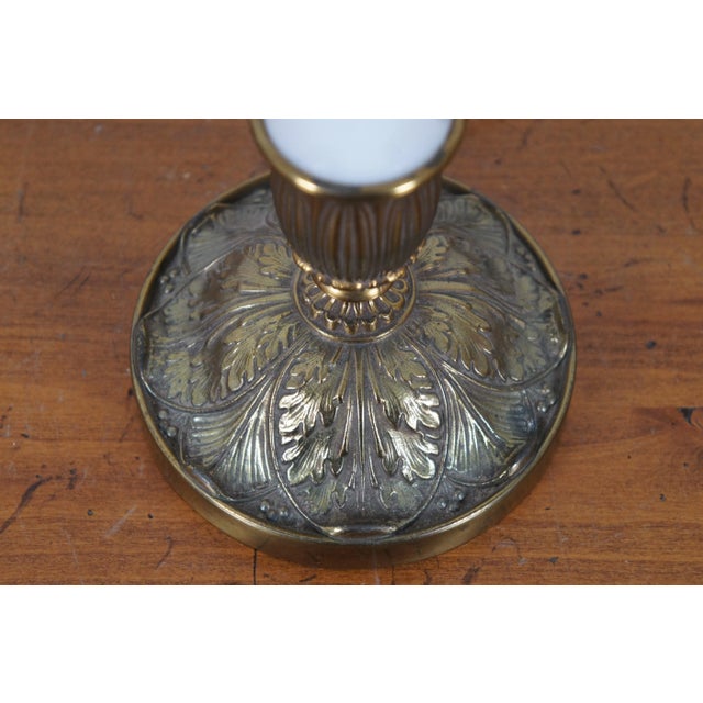 Vintage Mid 20th Century Stiffel Hollywood Regency Brass & Porcelain Candlestick Table Lamp For Sale - Image 11 of 13