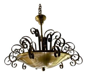 Mid Century Modern Brass Fountain Chandelier