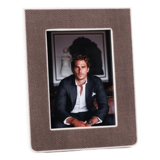 Raffia Over Nappa Cream Leather Photo Frame, 5" x 7" For Sale