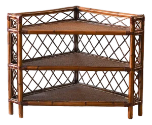 Bamboo and Wicker Étagère with Leather Bindings, Set of 2