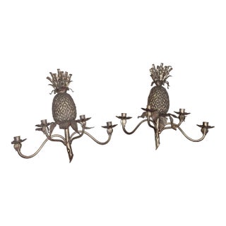 Pair of Global Views Regency Gold Gilt 4 Light Pineapple Sconces For Sale