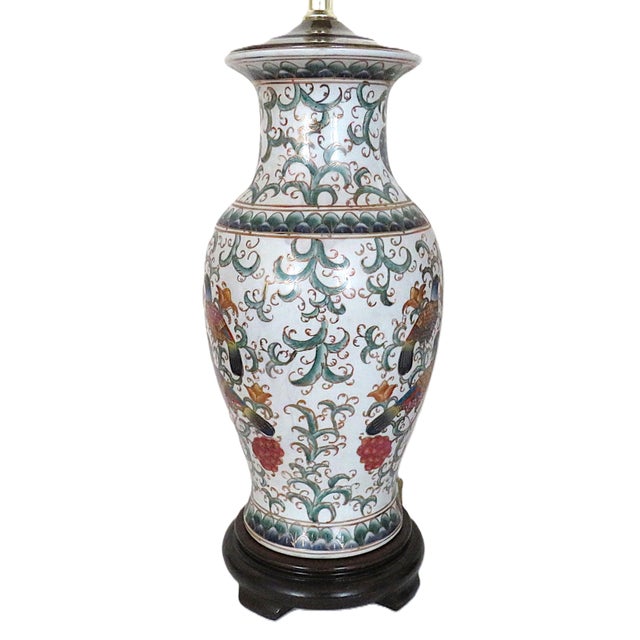 Chinoiserie Pair of Vintage Chinoiserie Table Lamps Asian W/ Birds For Sale - Image 3 of 7