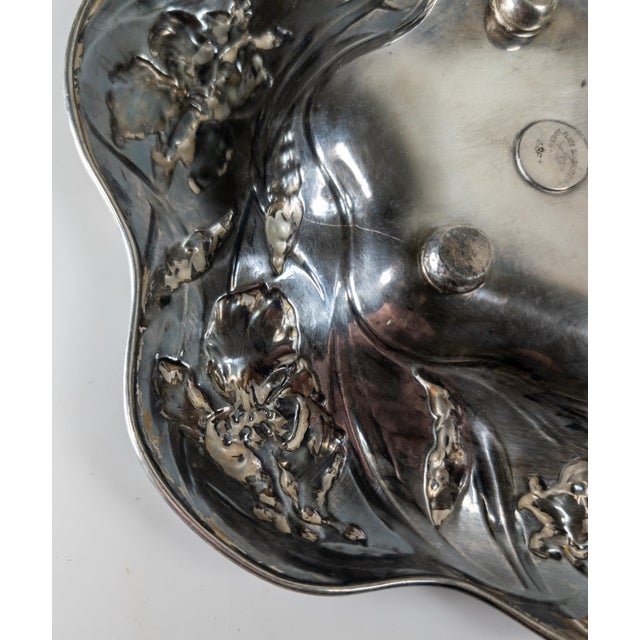 19th Century Silverplate Art Nouveau Catchall Card Tray With Iris Flowers by James W. Tufts For Sale - Image 11 of 12