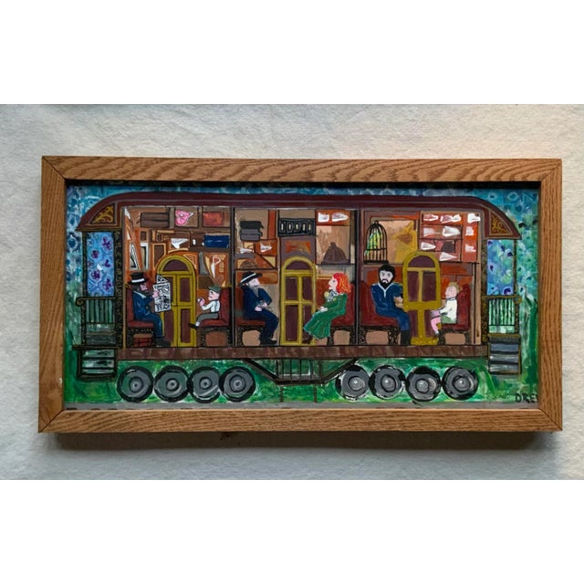 Modern 1980s Nyc Outsider Art: 'Passengers on a Train' by Drew - Signed Original For Sale - Image 3 of 10