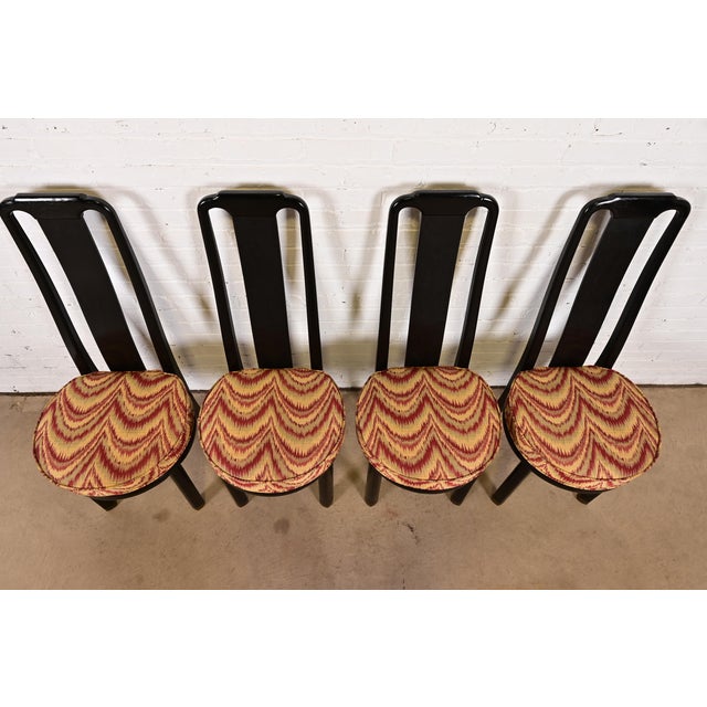 1970s Henredon Hollywood Regency Chinoiserie Ebonized Walnut High Back Dining Chairs, Set of Four For Sale - Image 5 of 13