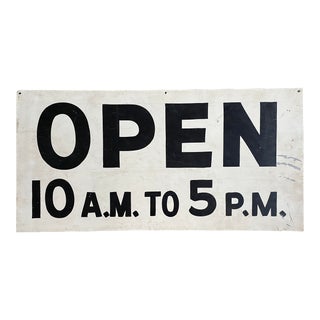 1950s Open 10 to 5 Handpainted Vintage Sign For Sale