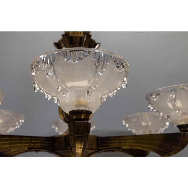 French Art Deco Six-Light Bronze & Frosted Glass Chandelier, 1930s For Sale - Image 16 of 18
