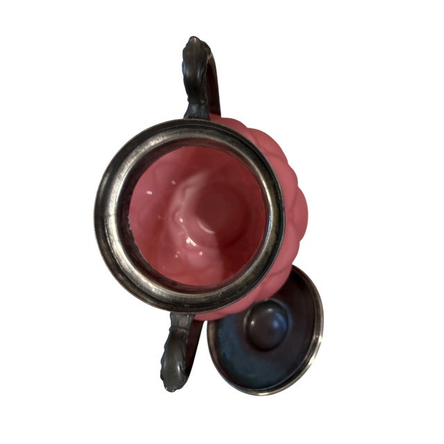 Victorian Late 19th Century Quilted Pink Satin Glass Mount Washington Biscuit Jar With Lid For Sale - Image 3 of 5