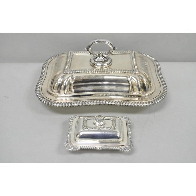 Vintage Miniature Sheffield England Silver Plated Covered Serving Dish Platter - Set of 2 For Sale - Image 18 of 18