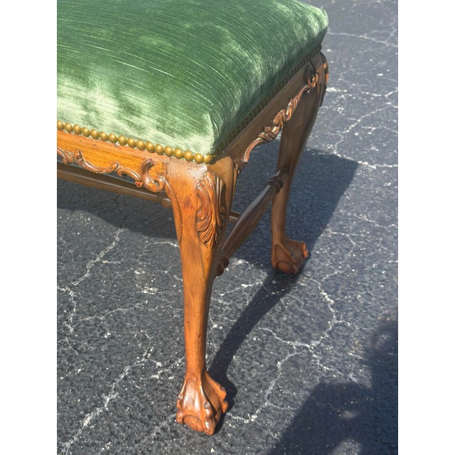 Early 20th Century Early 1900s Walnut Queen Anne Bench With Claw and Ball Feet For Sale - Image 5 of 8