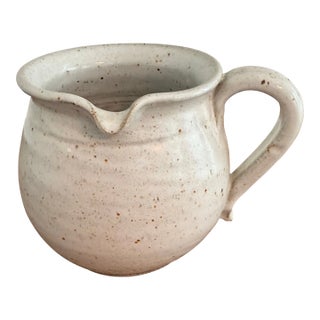 Vintage Portuguese Speckled Stoneware Pitcher / Rustic Pottery Cream Jug For Sale