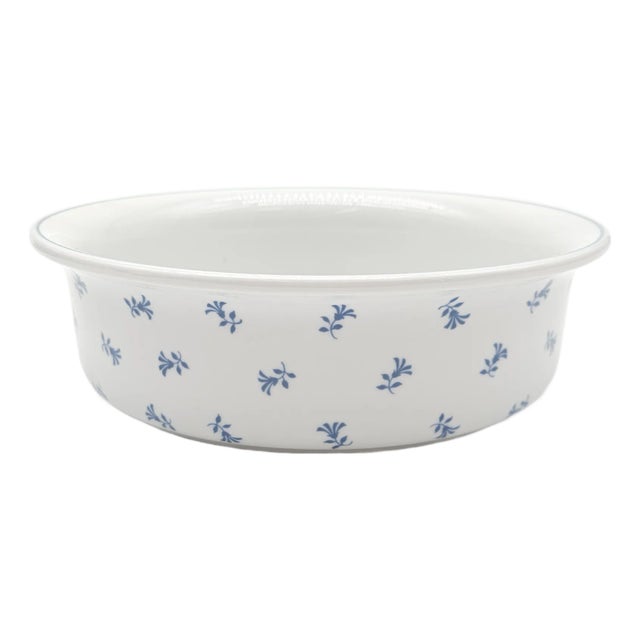 French Pillivuyt Porcelain Blue Floral Casserole Dish, Depuis 1818, 8.25" For Sale