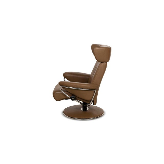 Brown Set of Jazz M Leather Chair with Stool from Stressless For Sale - Image 8 of 11