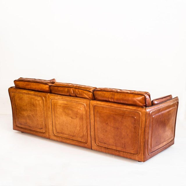 Vintage Camel Buffalo Leather Club Sofa from Roche Bobois, France, 1980s, in Good conditions. Designed 1980 to 1989 This...
