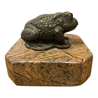 Mid 20th Century Bronze Toad Box on Marble Base For Sale