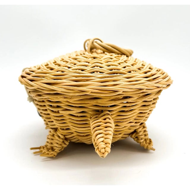 Vintage Wicker Turtle Lidded Box Basket With Handle – Whimsical Animal Storage - Coastal, Boho Chic, Palm Beach Regency For Sale - Image 9 of 11