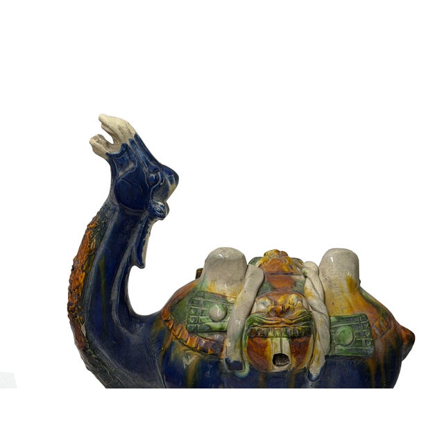 Ceramic Oriental Ceramic Sancai Dark Blue Brown Beige Fengshui Artistic Camel Figure For Sale - Image 7 of 11