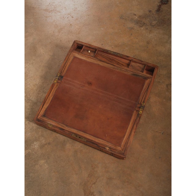 Vintage Marquetry Inlaid Writing Slope Lap Desk With Geometric Motif and Leather Interior For Sale - Image 12 of 13