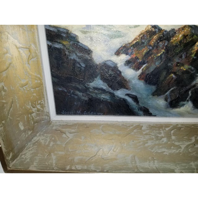 Textile 1940s Original Oil on Canvas Breaking Waves Josef M Arentz For Sale - Image 7 of 8