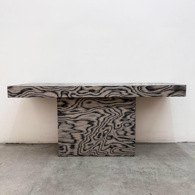 Wood Vintage 1980s Postmodern Memphis Pedestal Console Entryway Table For Sale - Image 7 of 11
