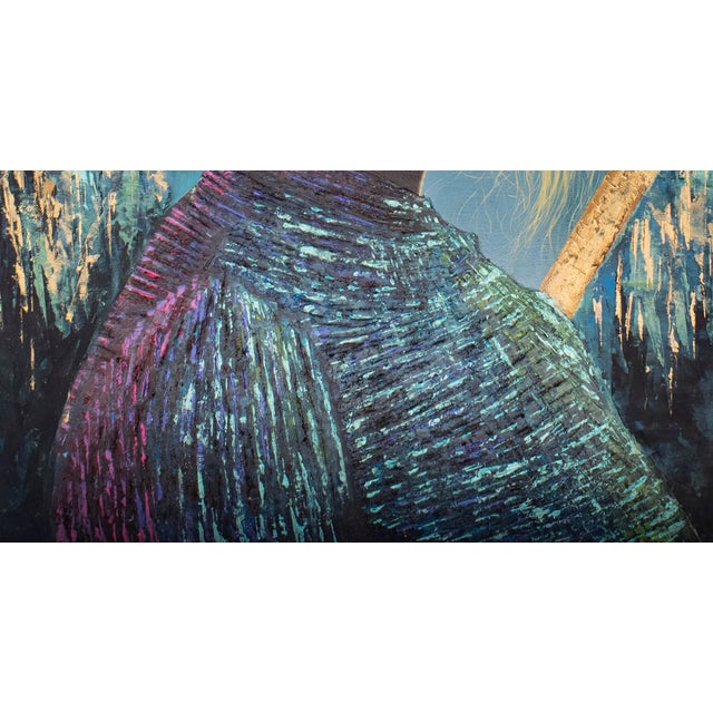 Blue Aura by Andrada Trapnell | Mixed media on board portrait of a woman with blue tones For Sale - Image 4 of 5