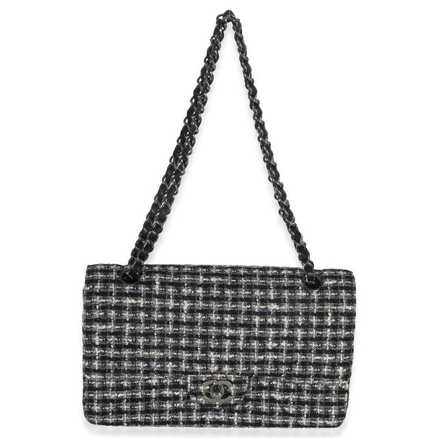 Black Black White Tweed Quilted Medium Classic Double Flap For Sale - Image 8 of 9