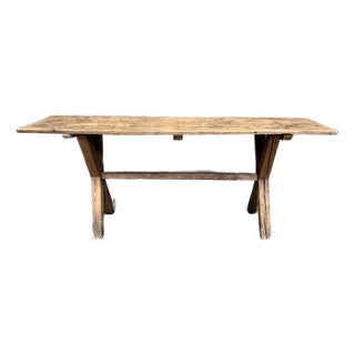 Antique Swedish Pine Sawbuck Console Table X Base Trestle Scrubbed Primitive 79 For Sale