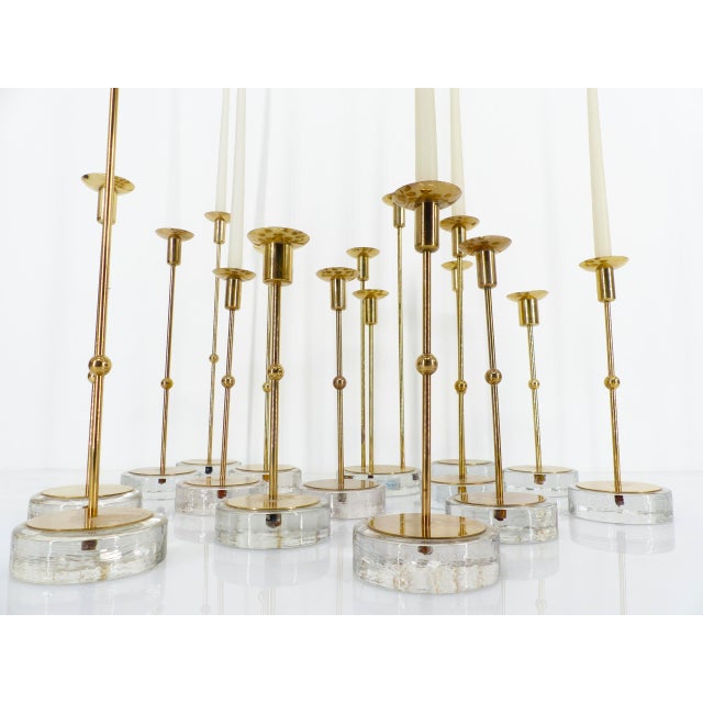 Scandinavian Candlesticks in Brass and Glass by Gunnar Ander for Ystad-Metall, Sweden, 1960s, Set of 15 For Sale - Image 3 of 11