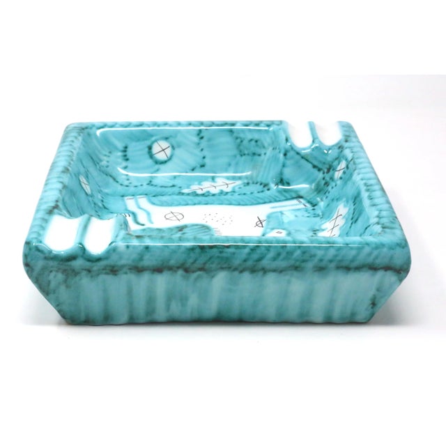 Cantagalli Vintage Mid-Century Cantagalli Turquoise Majolica Horse Ashtray For Sale - Image 4 of 9