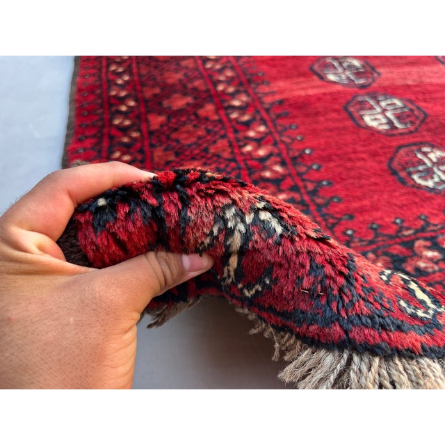 Red Vintage Afghan Ersari Turkmen Bokhara Rug, Abrash Red - 7'2" X 4'8" For Sale - Image 8 of 13