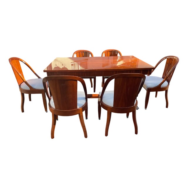 Art Deco Dining Table with Matching Gondola Chairs, 1920s, Set of 7 For Sale