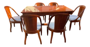 Art Deco Dining Table with Matching Gondola Chairs, 1920s, Set of 7