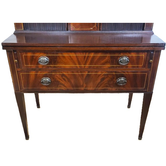 Antique 20th C American Hepplewhite Mahogany Tambour Door Secretary Desk Vitrine For Sale - Image 12 of 18