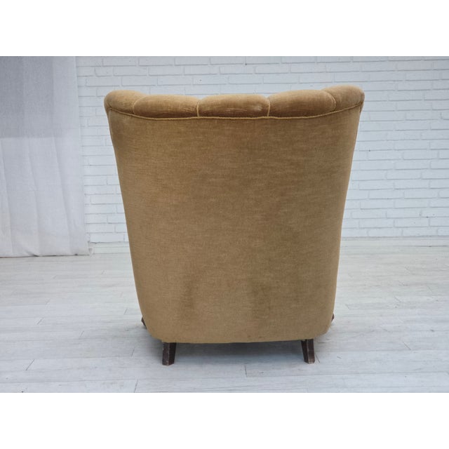 Danish Chair in Green Velour and Carved Oak, 1950s For Sale - Image 11 of 18