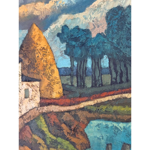 Mid 20th Century Midcentury Italian Modernist Landscape Oil Painting For Sale - Image 5 of 11