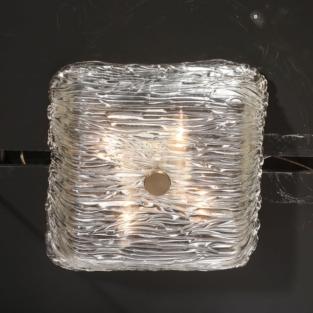 1960s Mid-Century Modern Murano Hand-Blown Textural Clear Glass Venini Flush Mount Chandelier For Sale - Image 10 of 18