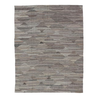 Neutrals, Charcoal, Gray and Brown Afghan Modern Kilim Geometric Design 8'6"x11'3" For Sale