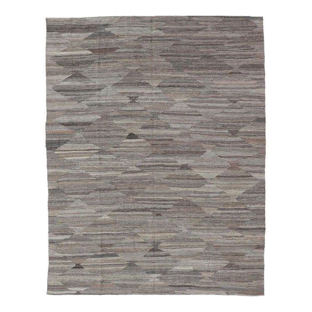 Neutrals, Charcoal, Gray and Brown Afghan Modern Kilim Geometric Design 8'6"x11'3" For Sale