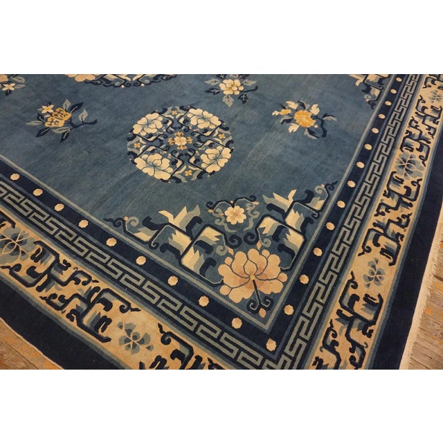 1980s Royal Blue Medallion Vintage Art Deco Modern Chinese Peking Room Size Rug For Sale - Image 15 of 15