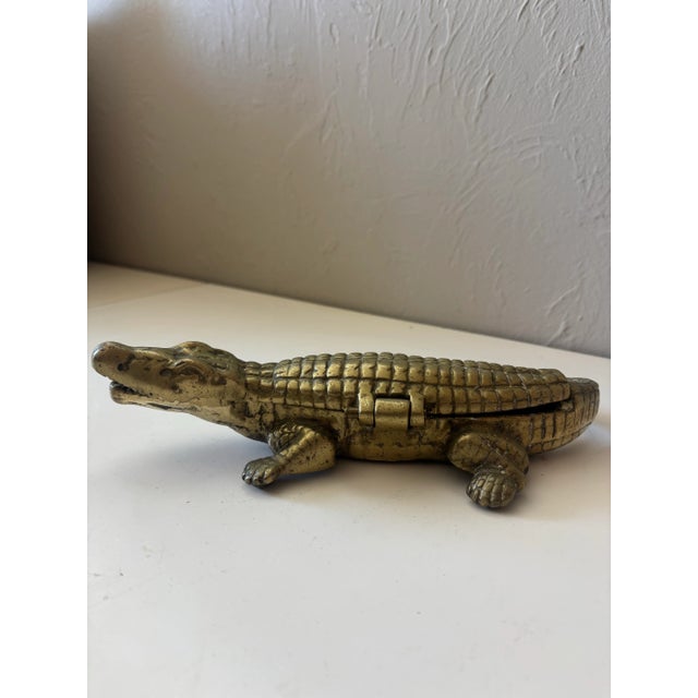 Rustic Vintage English Brass Alligator Hinged Box For Sale - Image 3 of 7