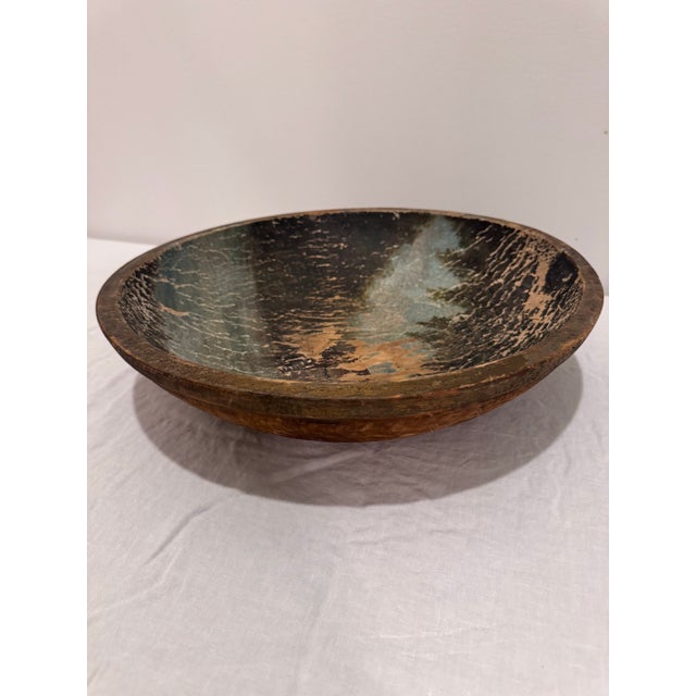 Brown Vintage Hand-Turned Wooden Bowl With Aged Patina For Sale - Image 8 of 9