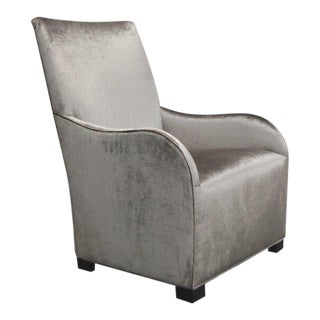 Modern Armchair With Curved Arms in Crushed Velvet Taupe For Sale