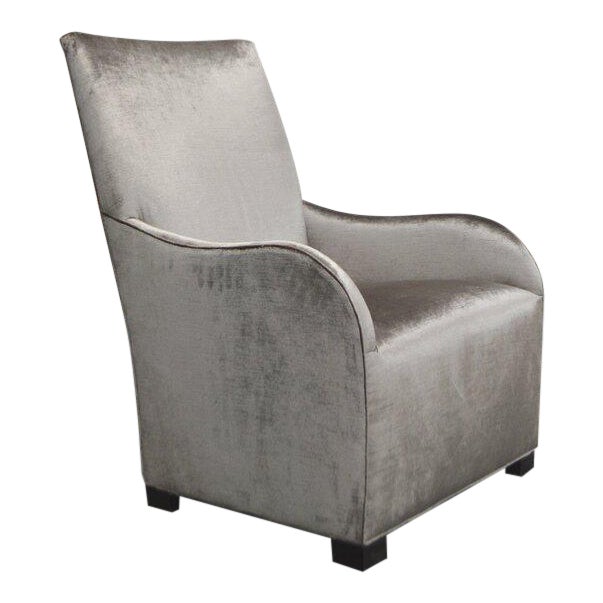 Modern Armchair With Curved Arms in Crushed Velvet Taupe For Sale