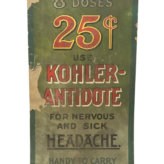 Vintage Kohler Antidote Advertising Sign, Baltimore Medicine Pharmacy Display. For Sale - Image 4 of 10