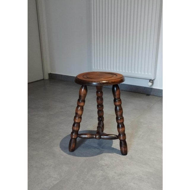 Mid-Century Modern French Tripod Stool in Wood by Charles Dudouyt, 1940s For Sale - Image 10 of 18